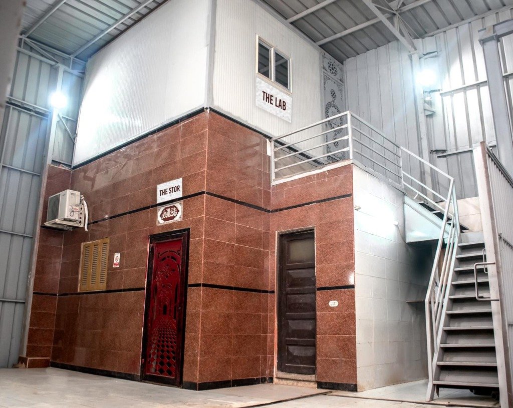 Factory building with lab on upper floor